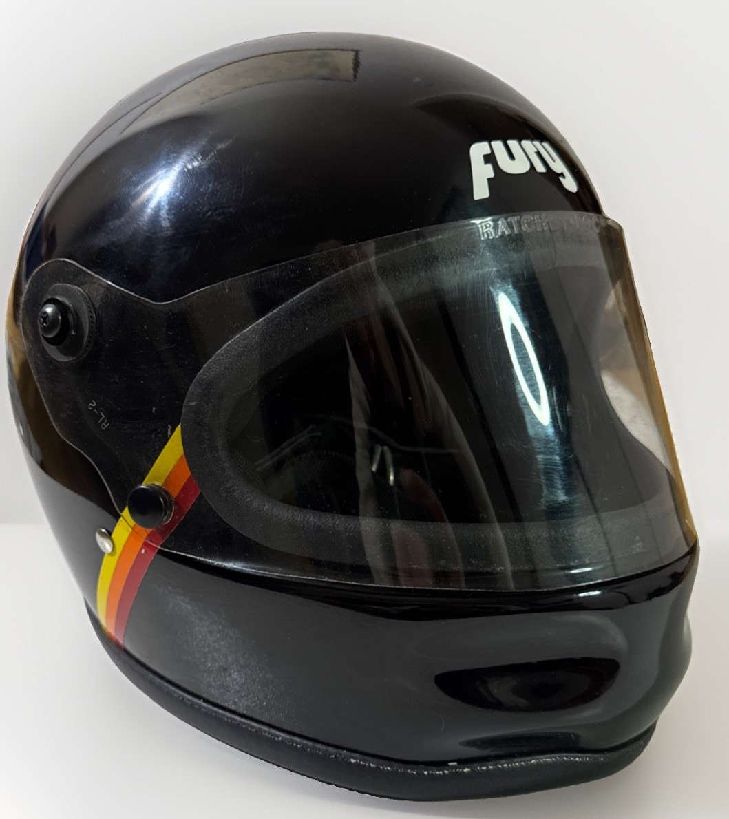Rare Vintage 1980 ASC Fury Full Face Motorcycle Helmet Sunset Stripes Black 500 Rare Vintage 1980 ASC Fury Full Face Motorcycle Helmet Sunset Stripes Black 500