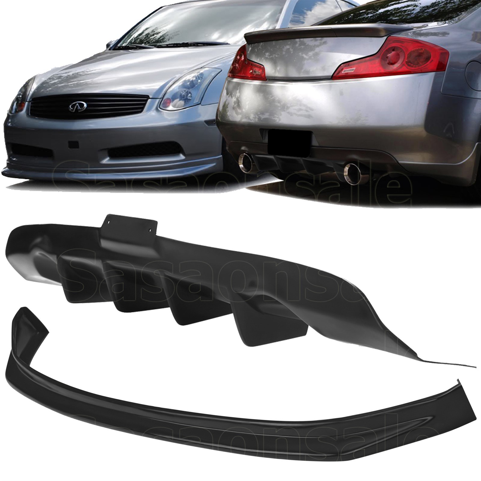 Front Bumper Lip Spoiler + Rear Diffuser For 03-06 Infiniti G35 Coupe 2dr, NISM