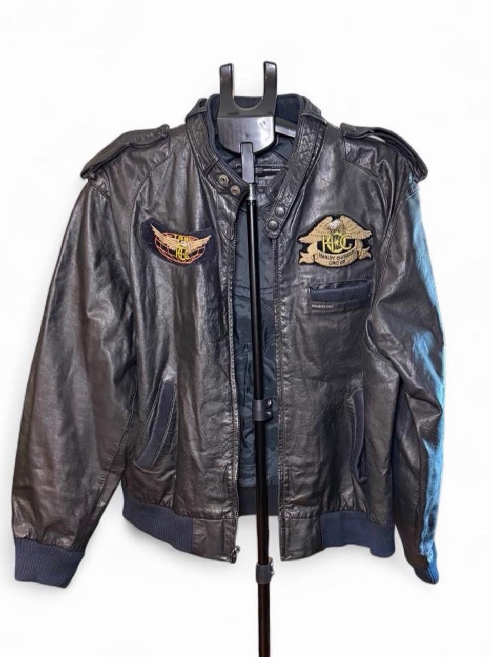 Vintage 80s 90s Members Only Black Leather Jacket SZ 44 LG Custom Harley Patches