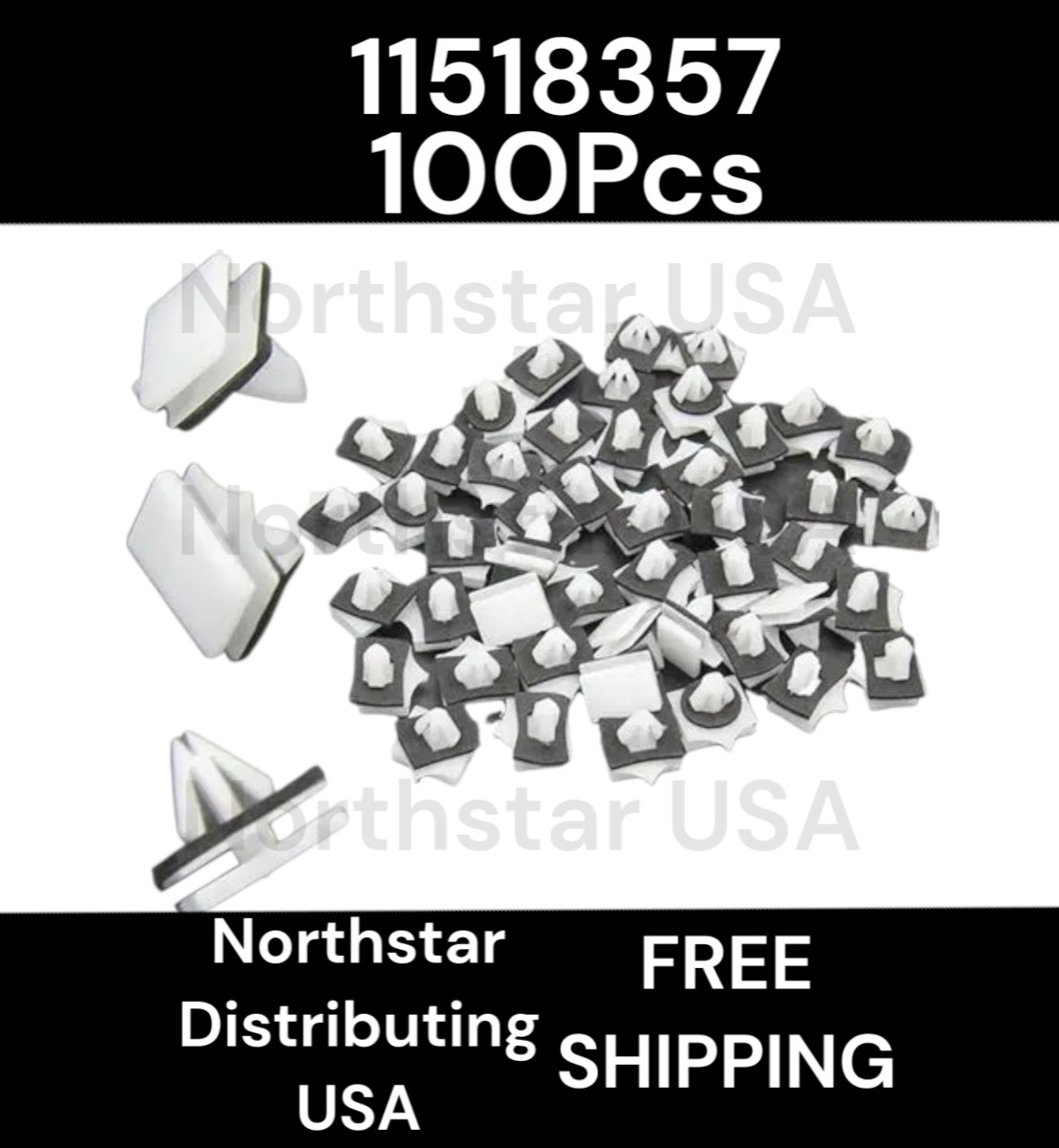 QTY 100: New GM Rocker Panel Moulding Clips White Nylon 11518357 USA Seller