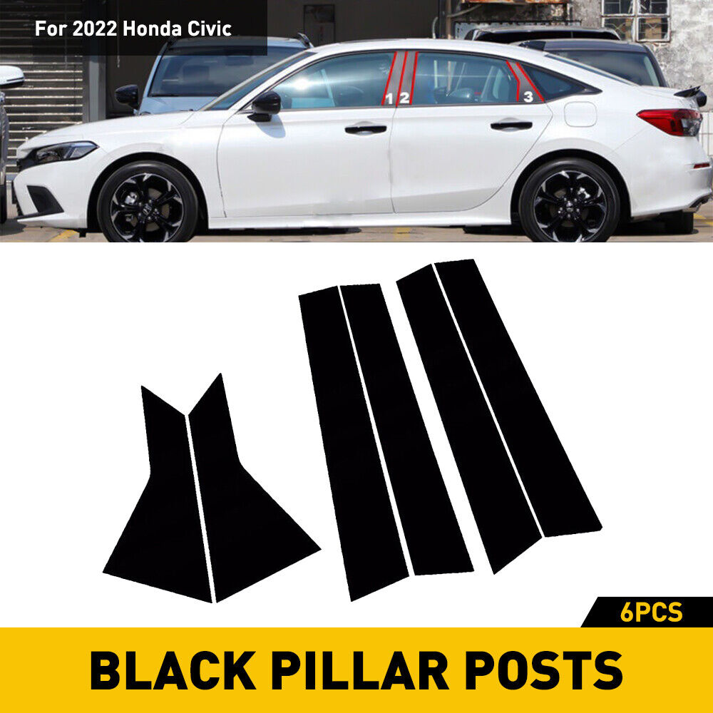 6Pcs For Honda Civic sedan 11th 2022 Car Black Window BC Pillar Posts Cover Trim