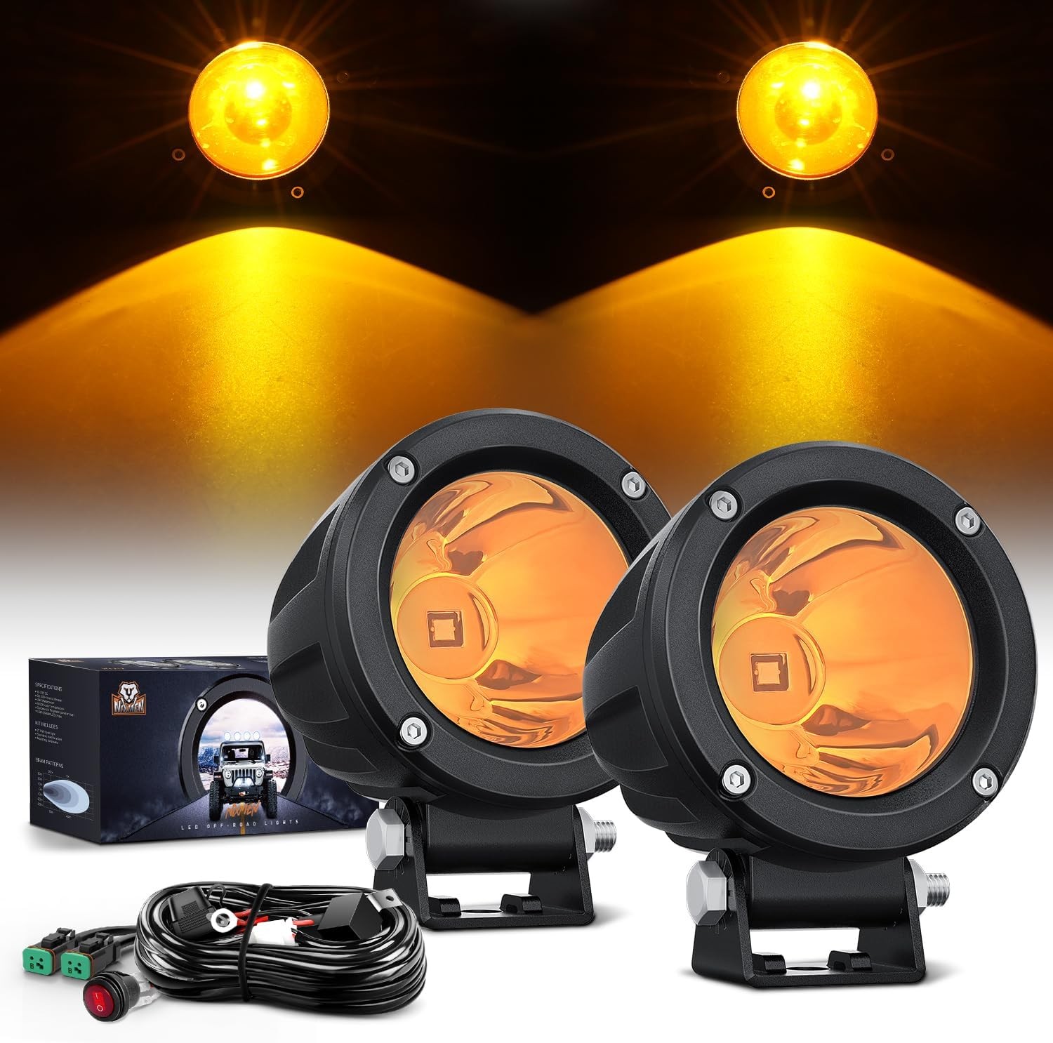Nilight Motorcycle Led Pods Amber Fog Lights 2Pcs Lights+Wiring harness 