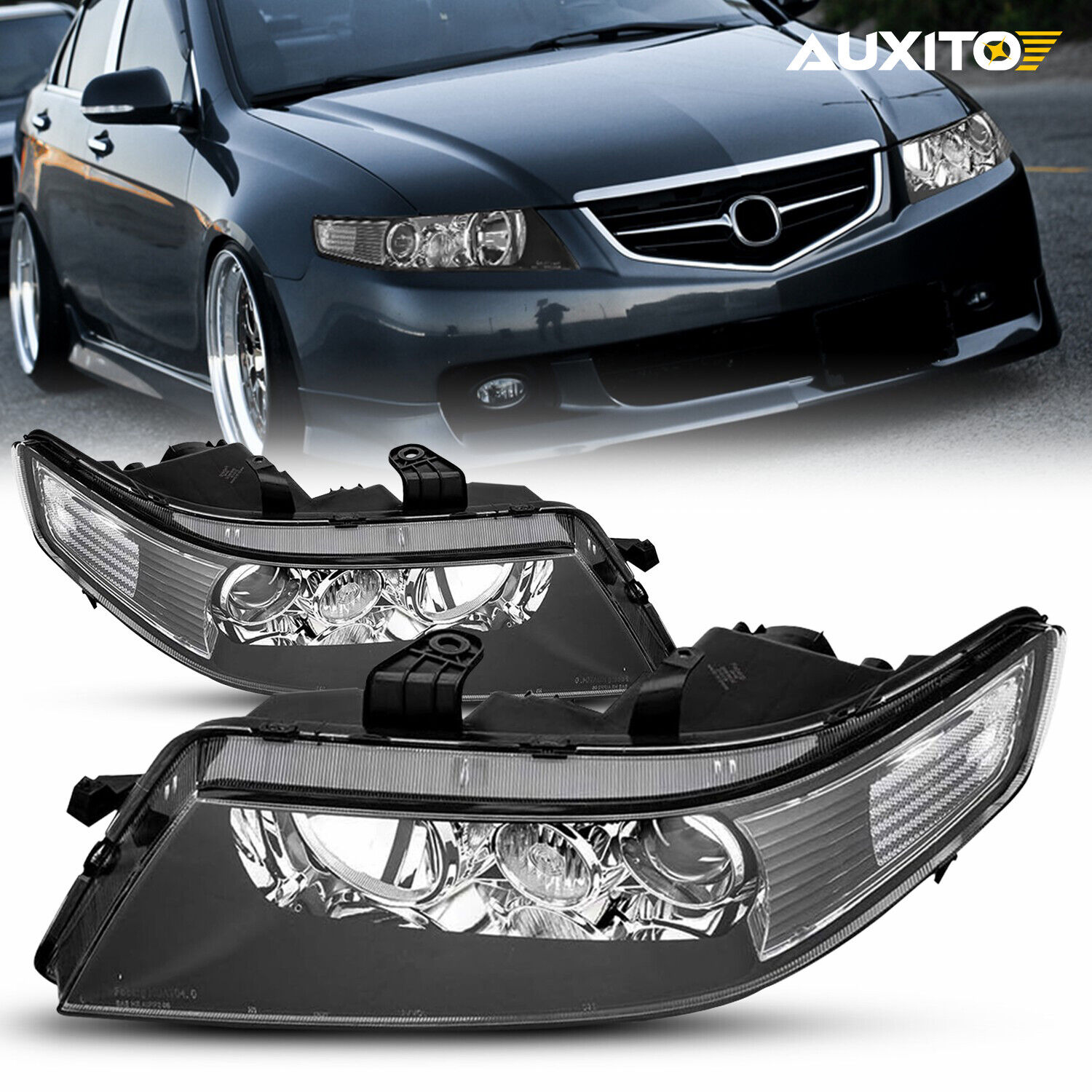 For 2004-2008 Acura TSX (CL9) Black Projector Headlights Headlamps Left+Right EW