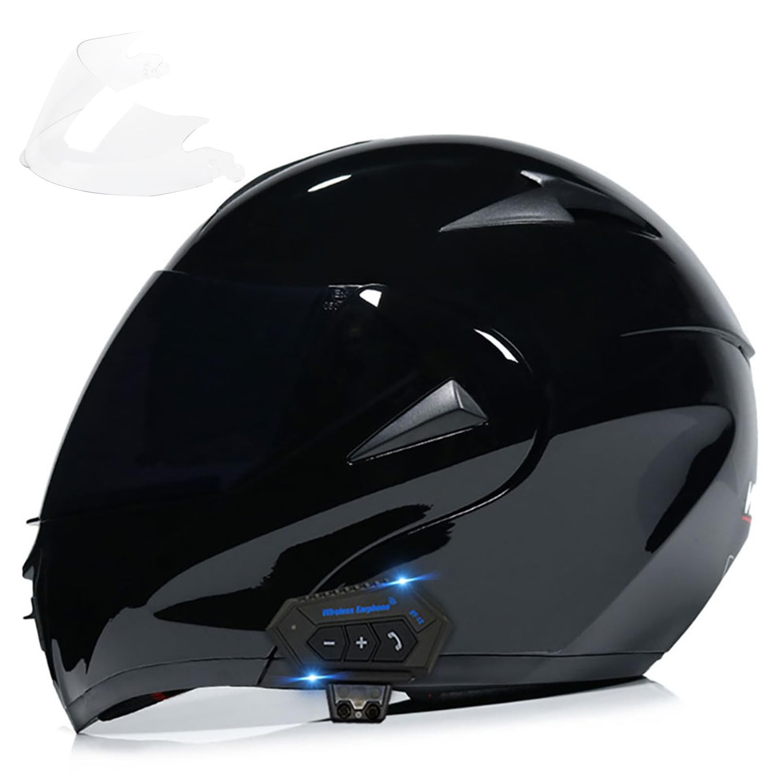 Motorcycle Bluetooth Modular Helmet, DOT Approved Dual Visor Full Face Flip up B