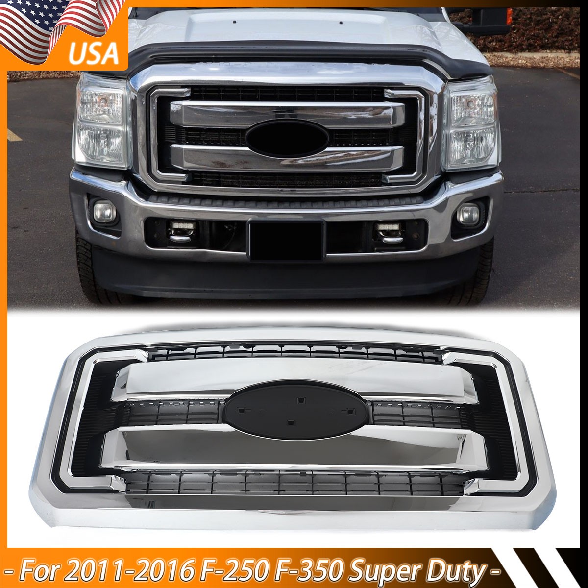 For 2011-2016 Ford F250 F350 F450 F550 Super Duty Chrome Grill Grille Assembly For 2011-2016 Ford F250 F350 F450 F550 Super Duty Chrome Grill Grille Assembly