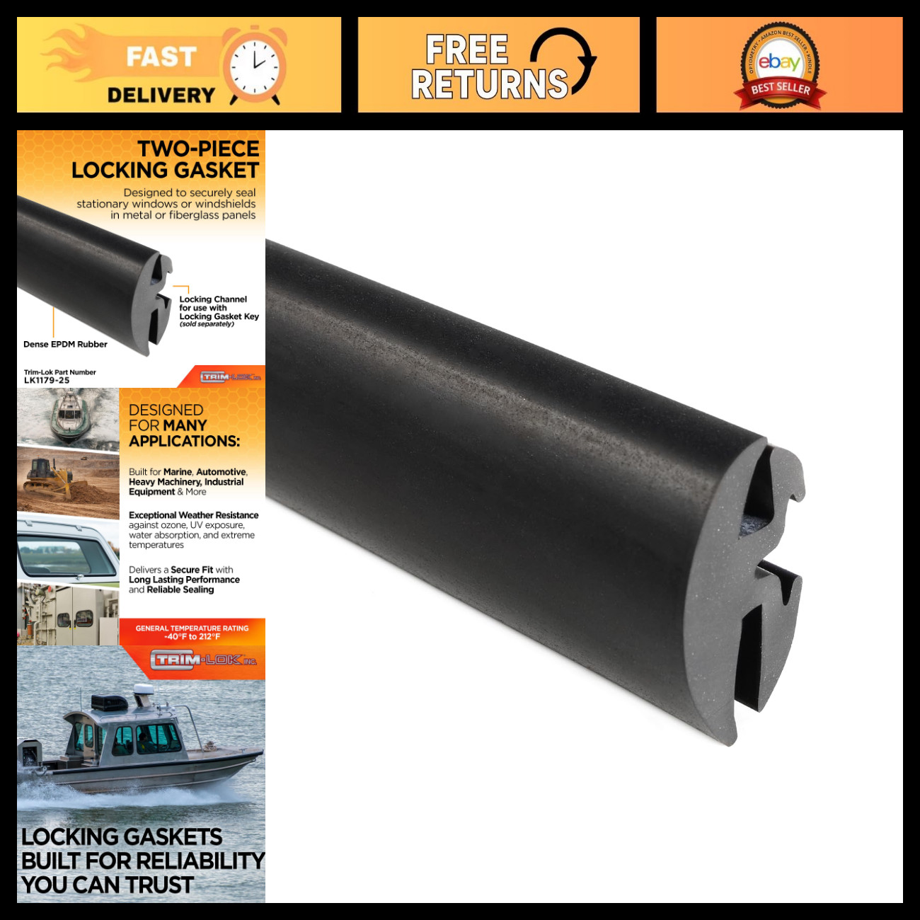 Dense Rubber Locking Window Gasket Seal for 1/4\