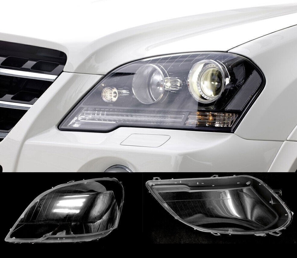 For Mercedes Benz W164 ML ML350 W164 2009-2011 Pair Headlight Lens Cover+ Glue