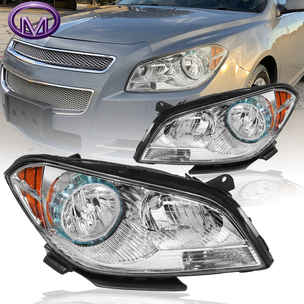Pair headlight For 08-12 Chevy Malibu Chrome Housing Headlight Amber Front Lamps