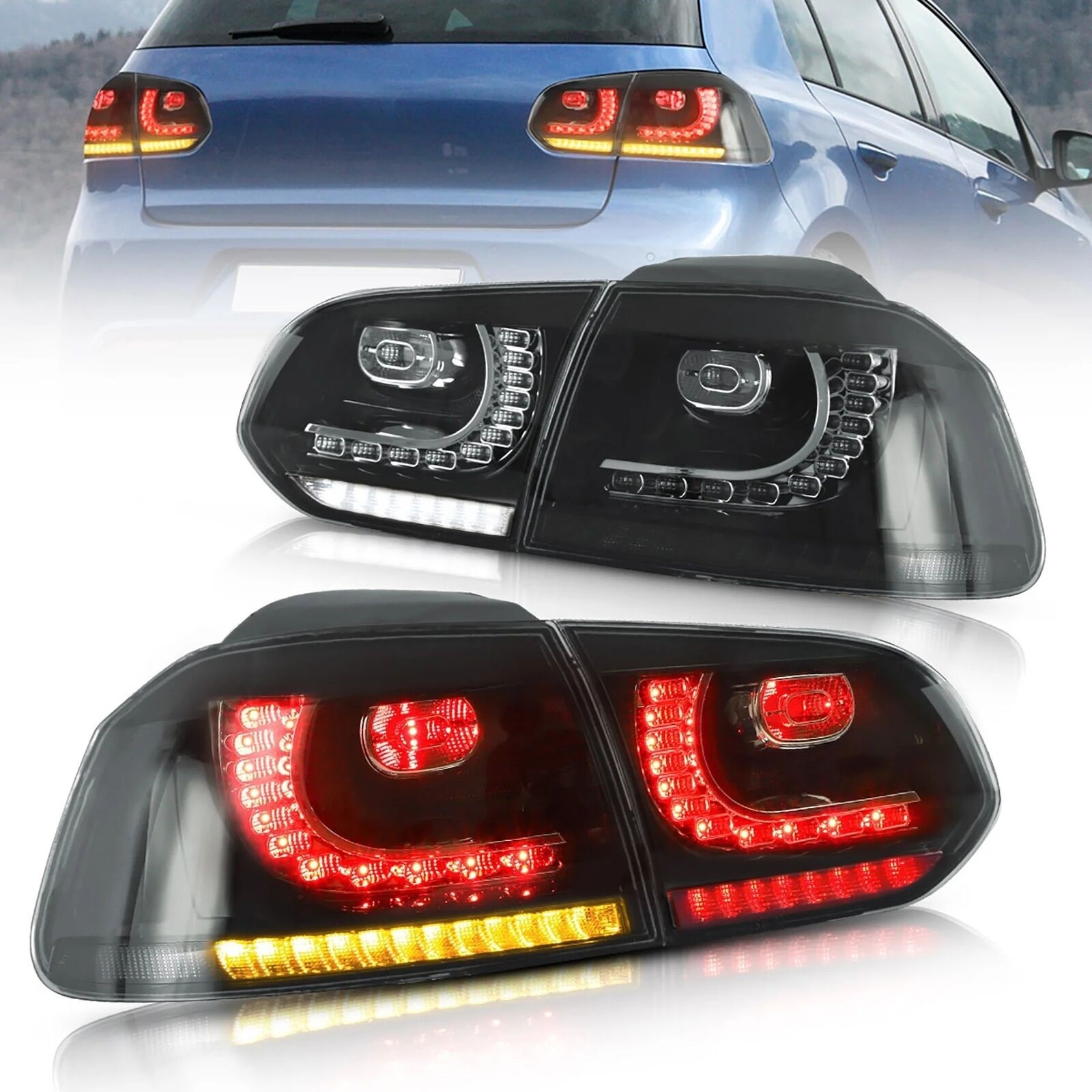 1 Pair Smoked LED Tail Lights Assembly Fits 2010-2014 Volkswagen Golf/GTI/Golf R