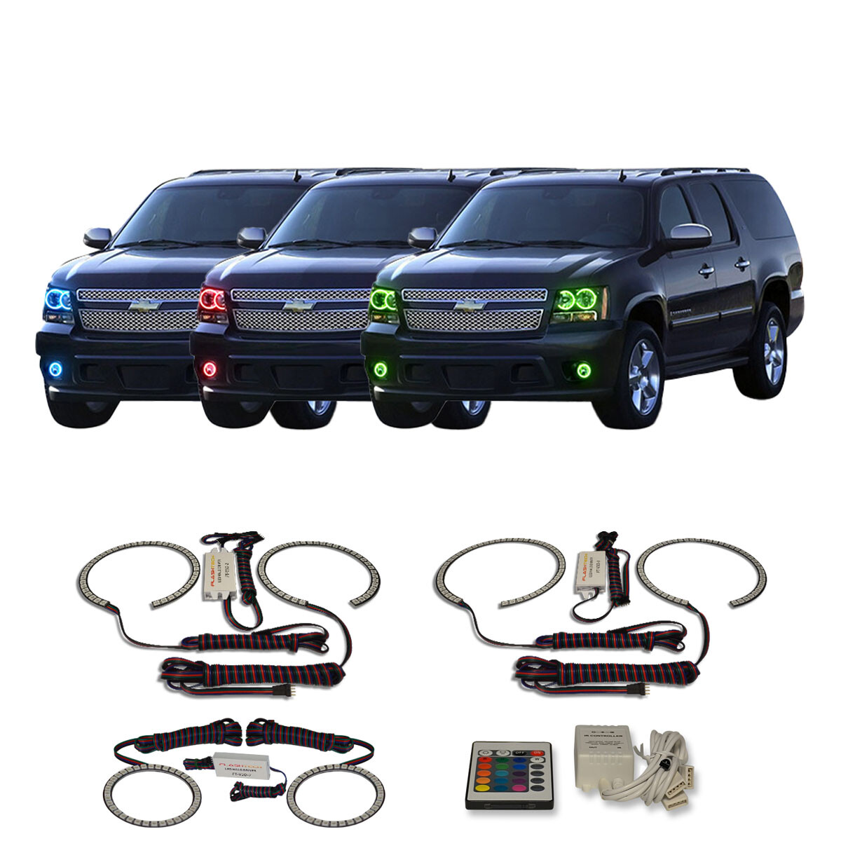 RGB Multi Color IR Headlight & Fog Light Halo kit for Chevrolet Tahoe 07-13