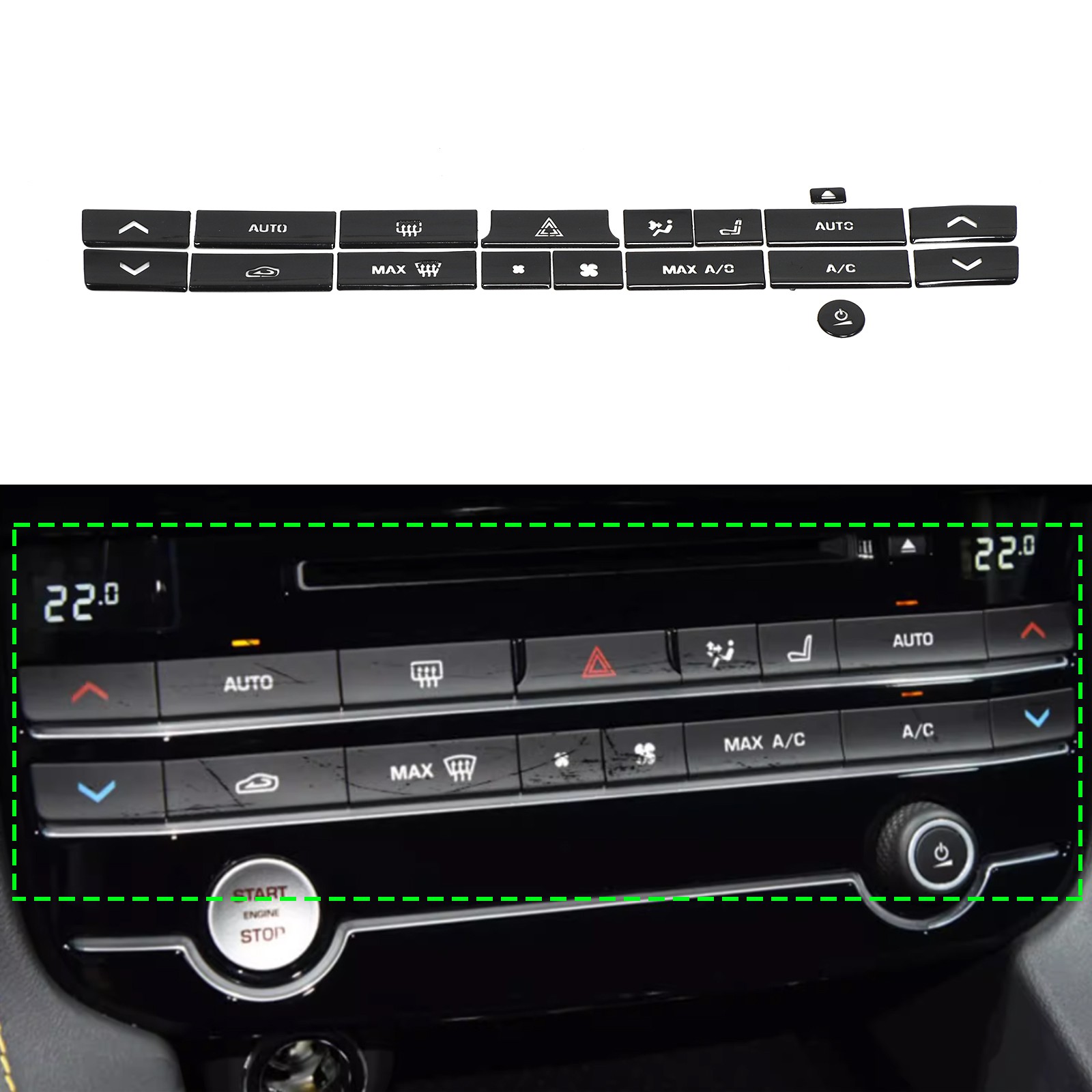 18pcs Air Conditioner Button Decals Trim Stickers Glossy Black For New Jaguar