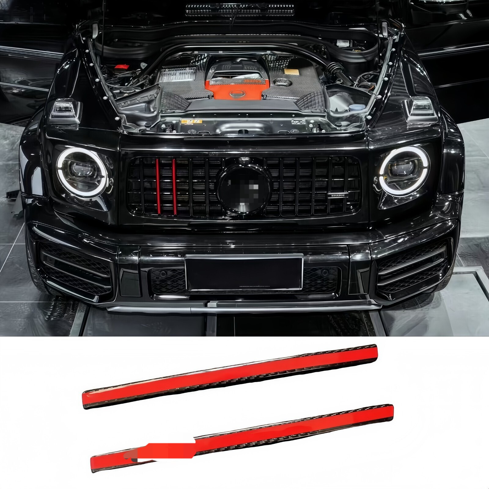 Dry Carbon Fiber Red Middle Grille Trim Cover fit Mercedes G W464 G63 G900 2018+ Dry Carbon Fiber Red Middle Grille Trim Cover fit Mercedes G W464 G63 G900 2018+