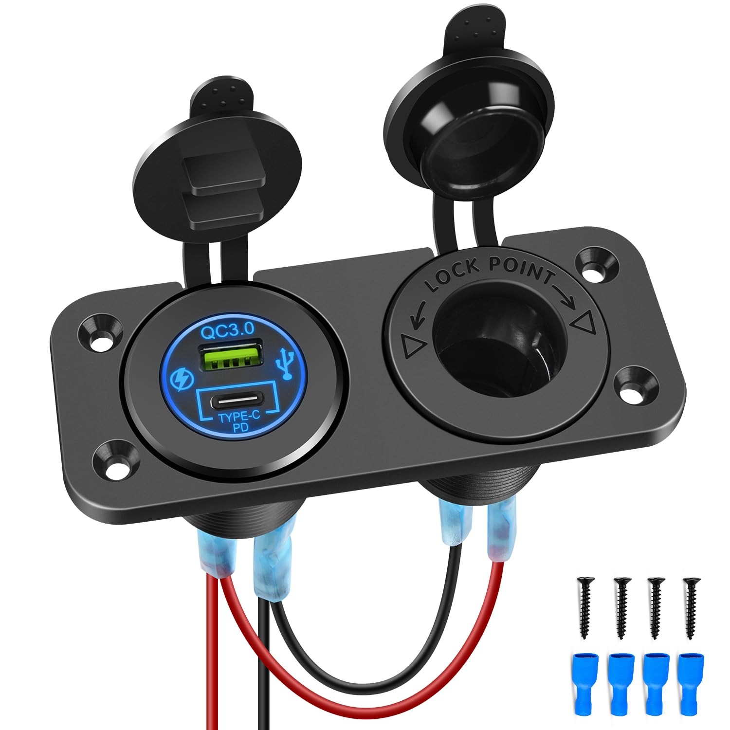 Nilight QC 3.0 USB Charger and Cigarette Lighter Socket PD Type C + 