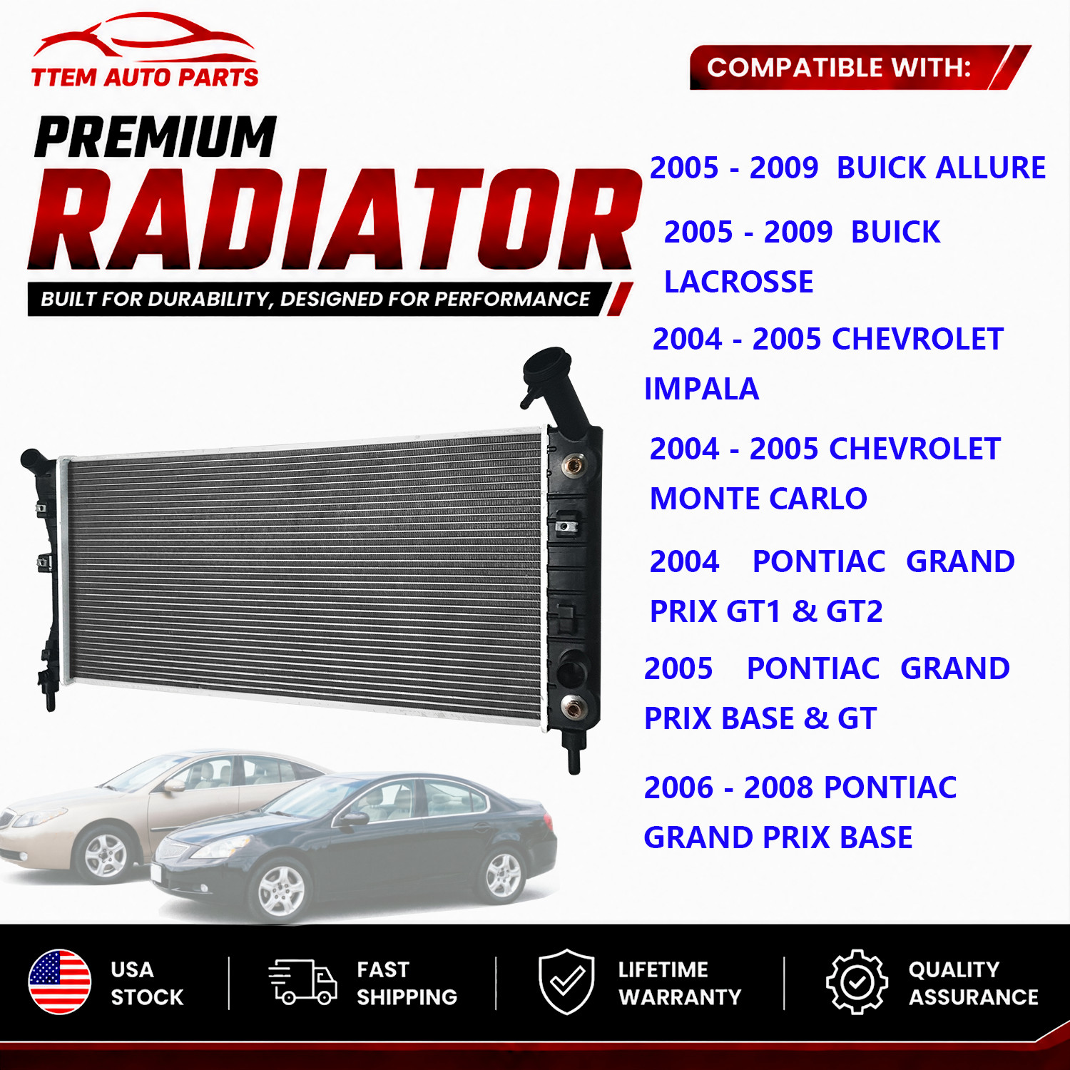 Radiator For 2004-2008 Pontiac Grand Prix 3.8L Base GT OE Replacement