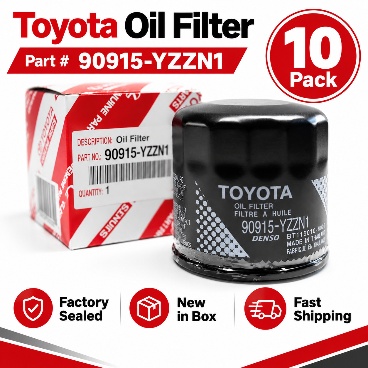 10x Toyota 90915-YZZN1 Engine Oil Filters Denso Camry RAV4 Corolla Lexus SCION 
