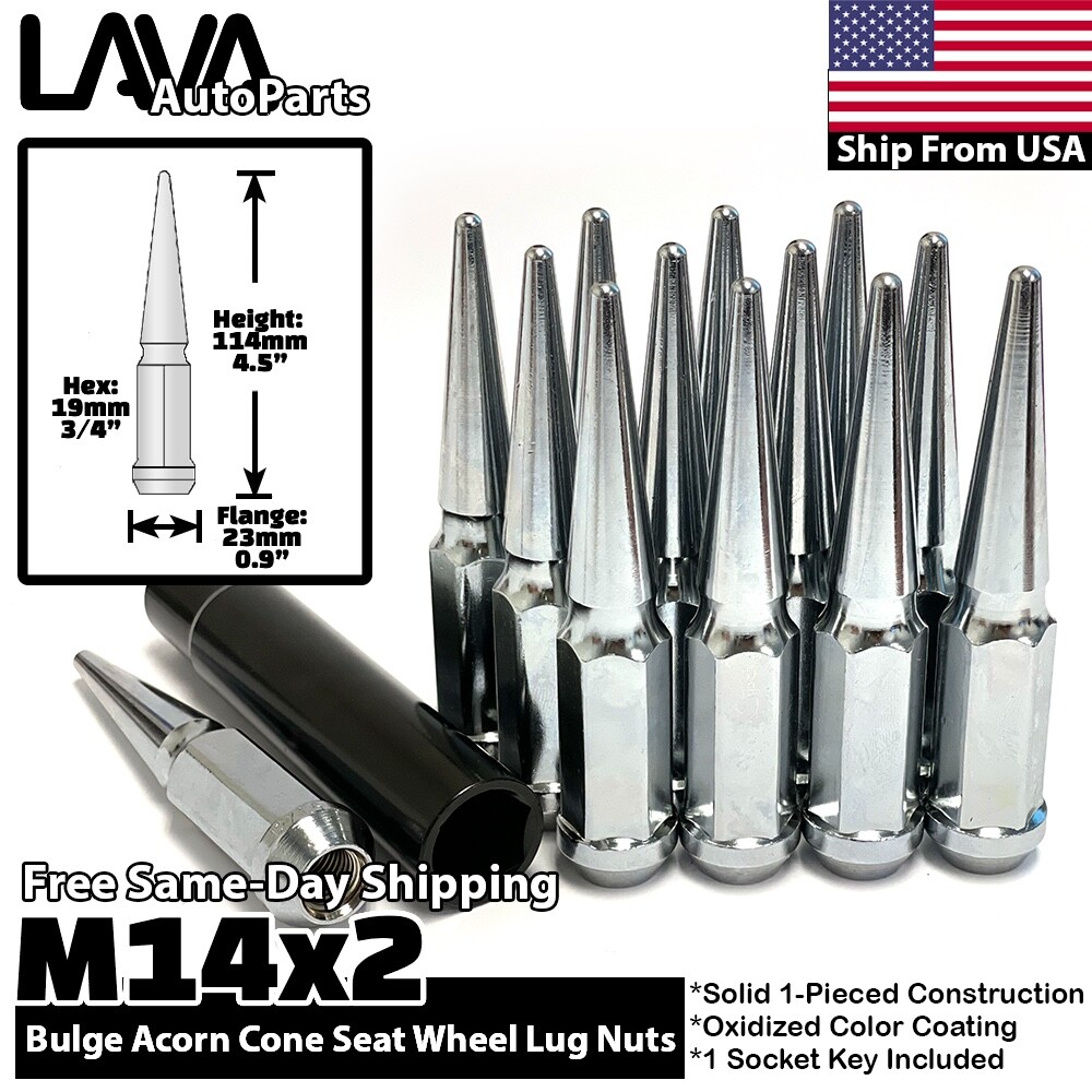 24x Chrome 14x2 Spike Lug Nut Fit 2004-2014 Ford F150 Expedition Navigator Lobo