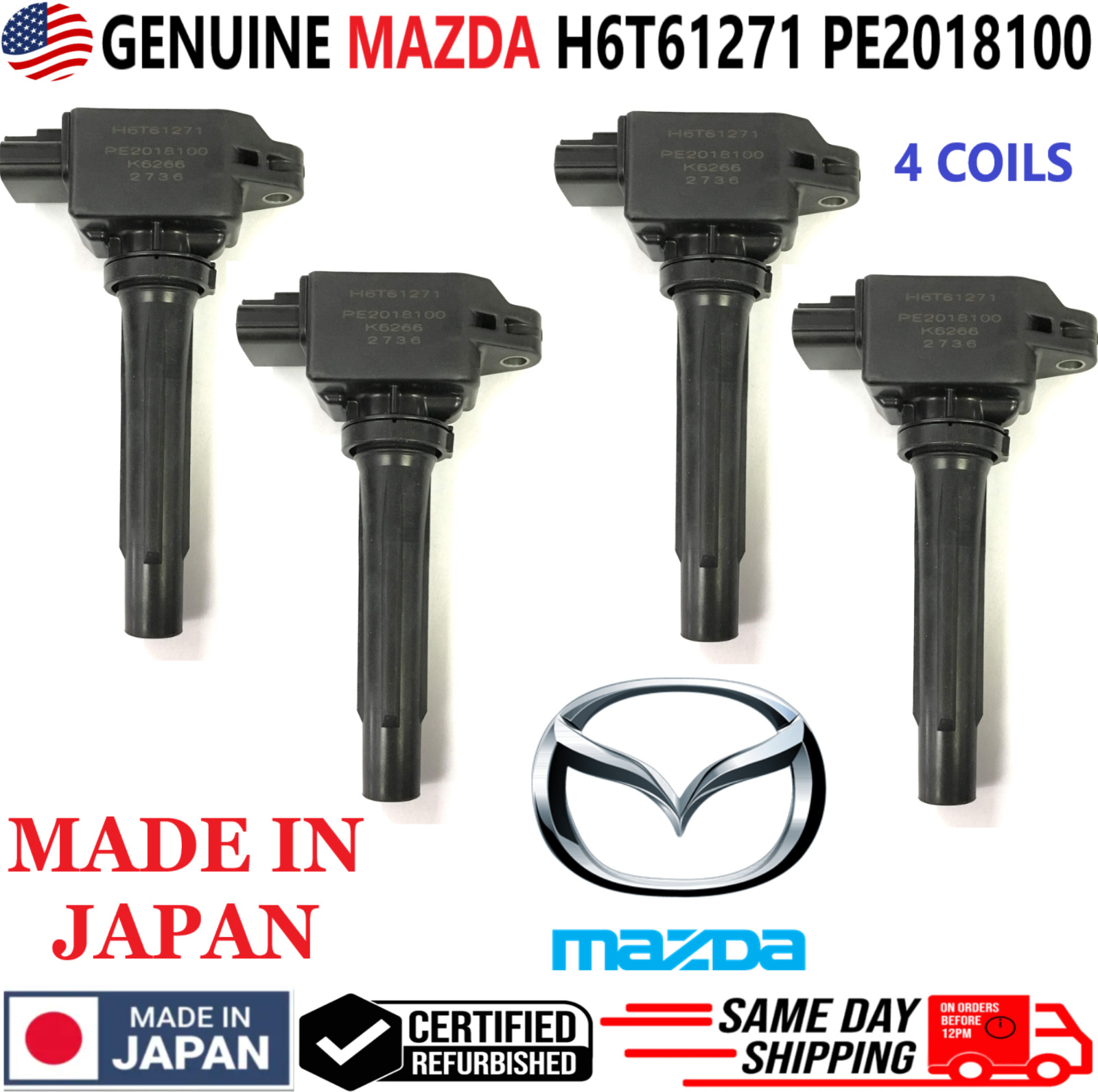 GENUINE MAZDA x4 Ignition Coils For 2012-2019 Mazda 3 6 CX-3 5 9 MX-5, H6T61271