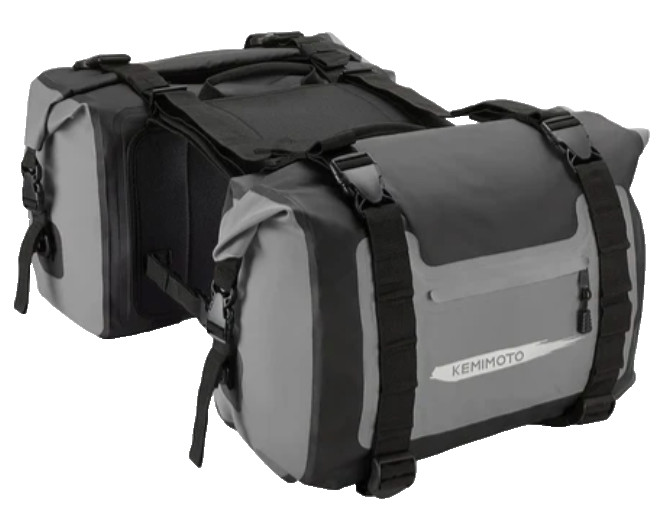 KEMIMOTO Waterproof Motorcycle Saddlebags Gray & Black PVC 50L Total Capacity
