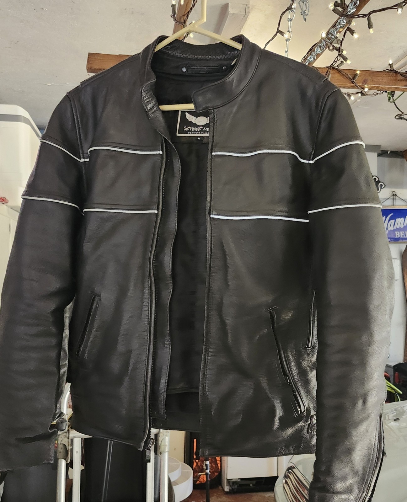 Street Legal Performance Skull Insulated Leather Motorcycle Jacket Medium Black