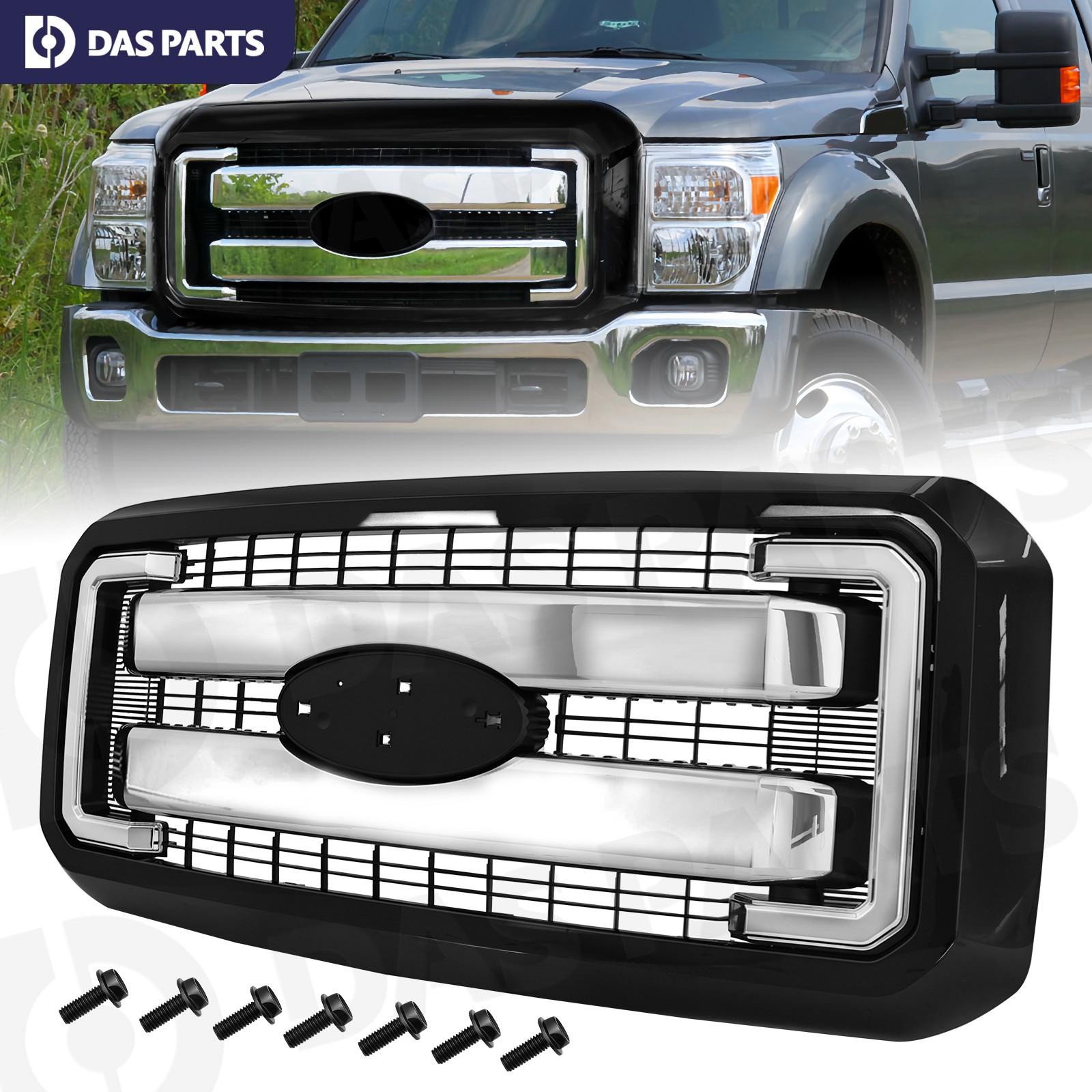 For 2011-2016 Ford F250 F350 Super Duty Tuxedo Black & Chrome Grille BC3Z-8200-A