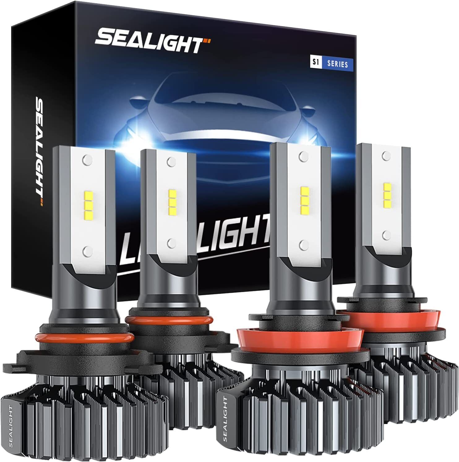 4 x SEALIGHT S1 9005/HB3 + H11/H9/H8 White High Low Beam LED Headlight Bulbs