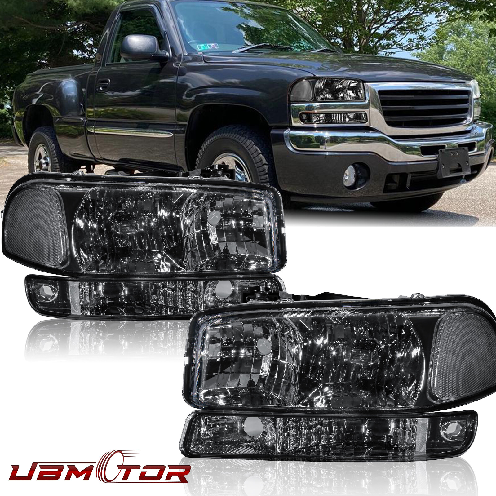 Smoke Lens Clear Corner Headlights Front Lamps For 1999-07 GMC Sierra 1500 Yukon