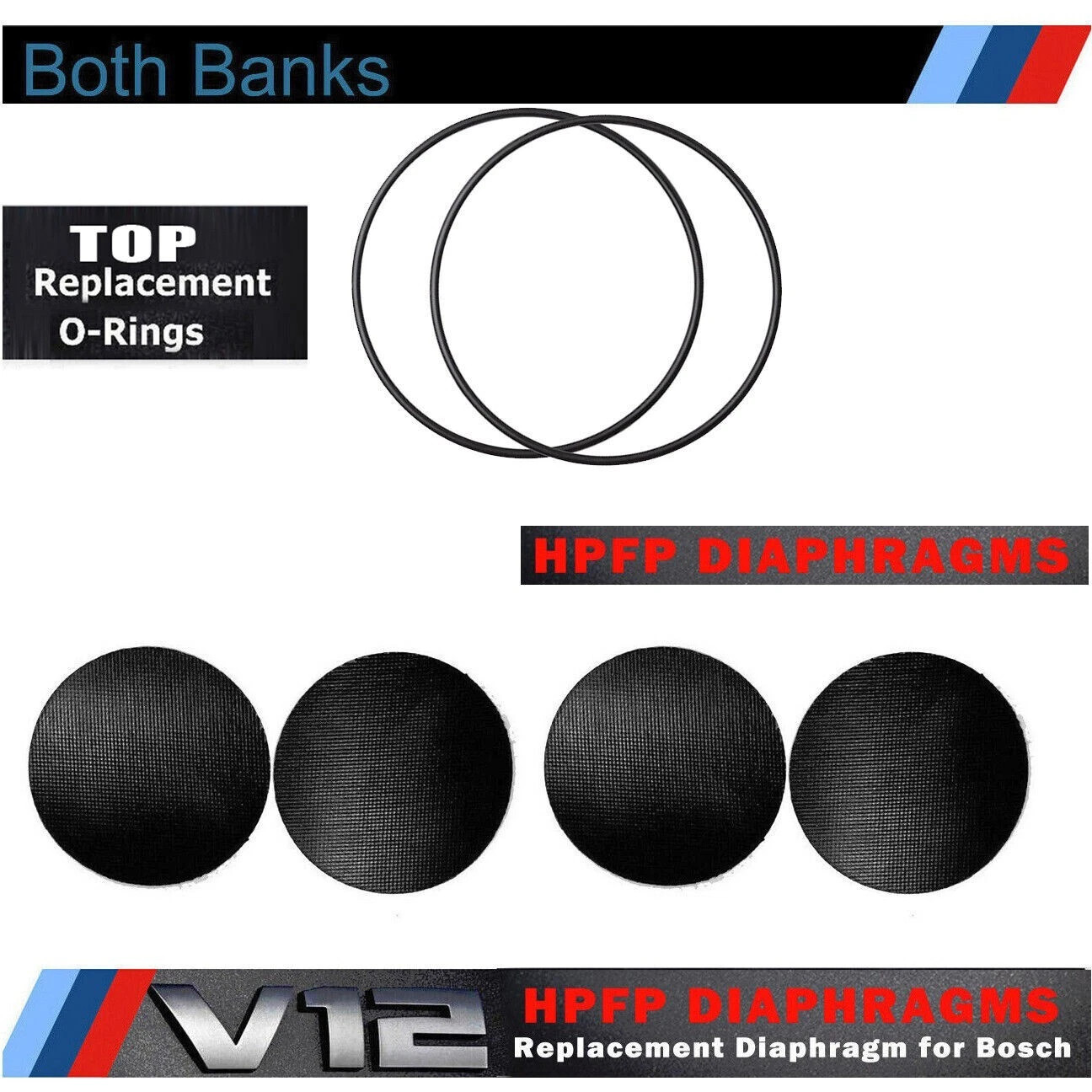 HPFP Diaphragm and Top O-Rings for BMW 760li Phantom V12 High Pressure Fuel Pump HPFP Diaphragm and Top O-Rings for BMW 760li Phantom V12 High Pressure Fuel Pump