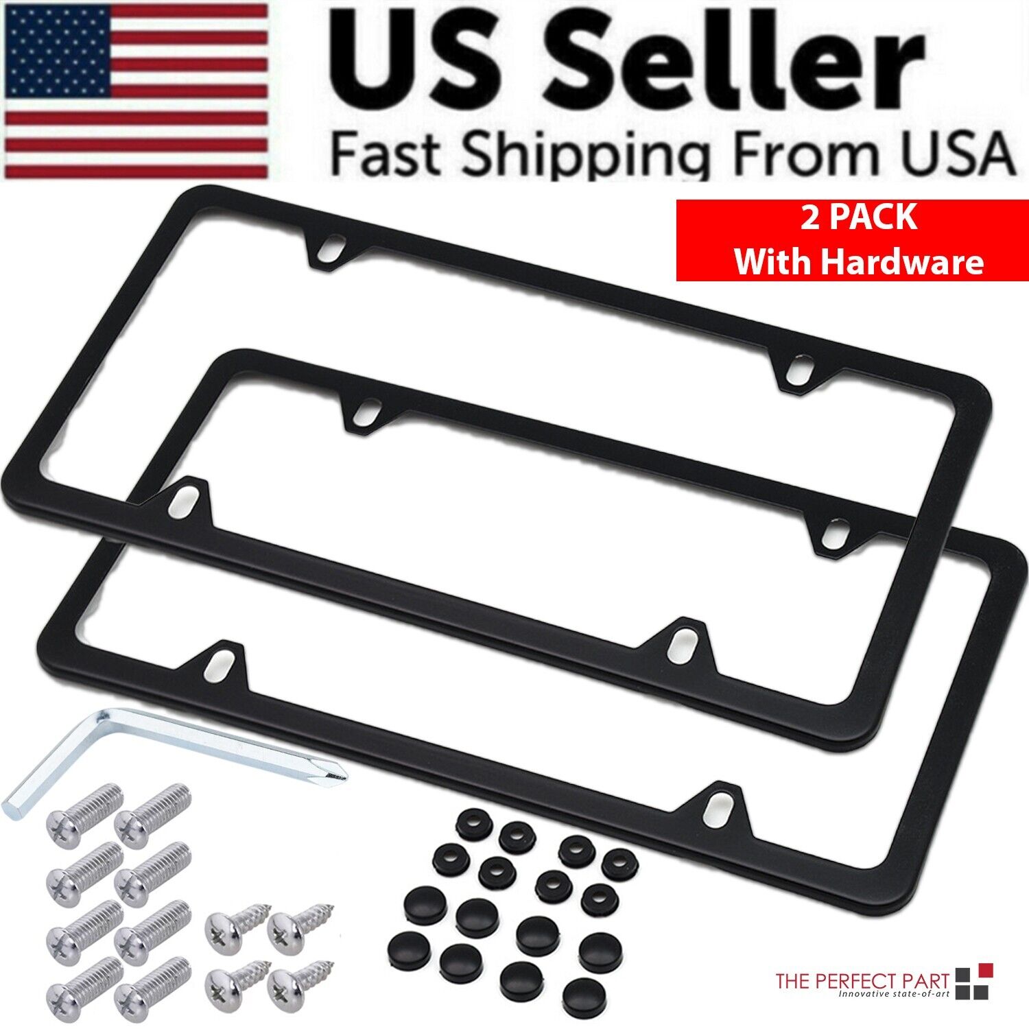 2x High Quality Stainless Steel Metal License Plate Frame Tag Cover Black New US