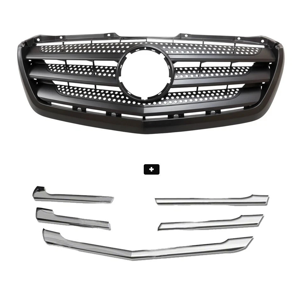 7 Pcs Front Grill Facelifts Metal and Chrome Moldings Mercedes Sprinter 2014-017