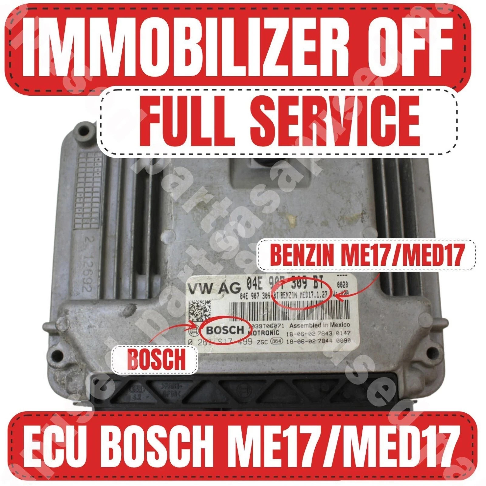 VW Audi MED17 / ME17 Immobilizer Delete IMMO OFF Programming | Mail-In ECU.. VW Audi MED17 / ME17 Immobilizer Delete IMMO OFF Programming | Mail-In ECU..