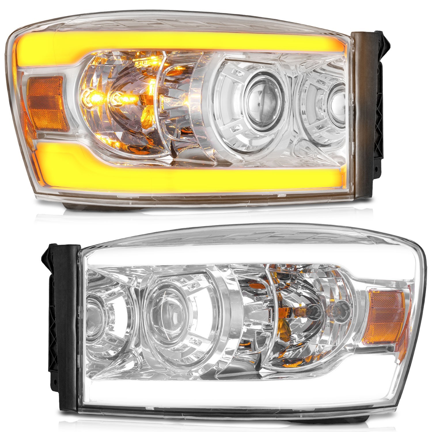 WEELMOTO Pair Headlights Sequential LED For 2006-2008 Dodge Ram 1500 2500 3500