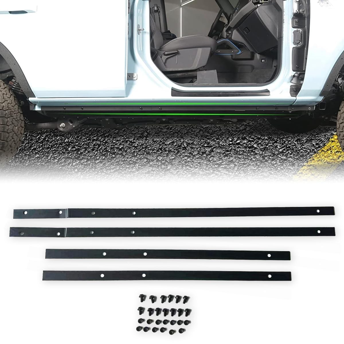 Side Skirt Pinch Weld Cover for Ford Bronco 2021 -2025 ,4-Door Black Steel