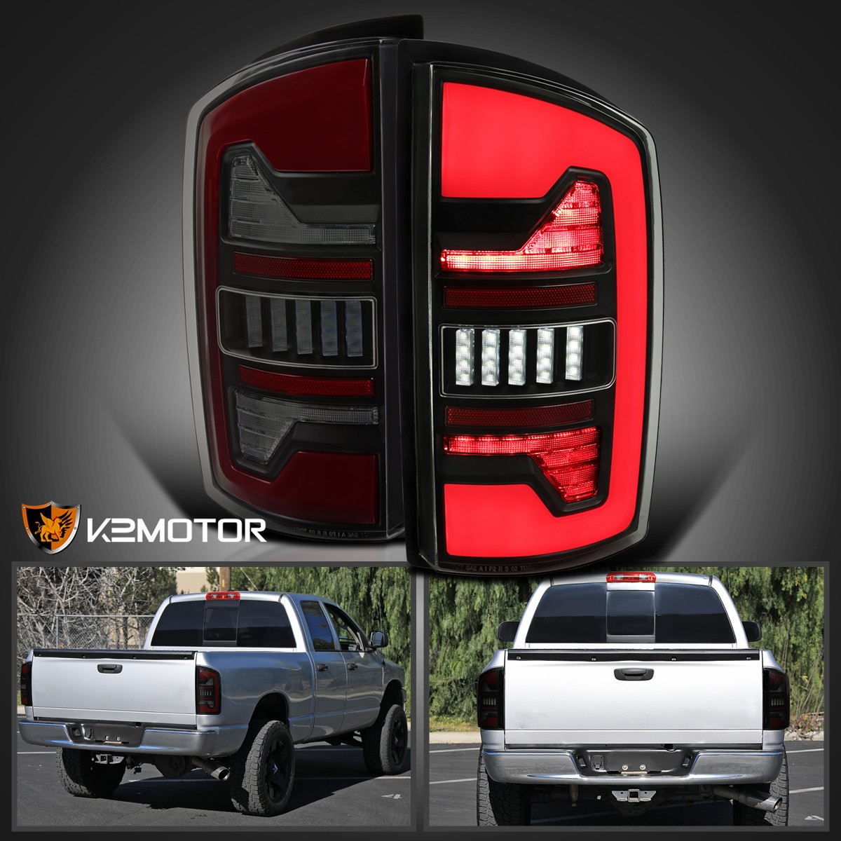Fits 2007-2008 Ram 1500 2500 3500 Black/Smoke Full LED Tail Lights Brake Lamps