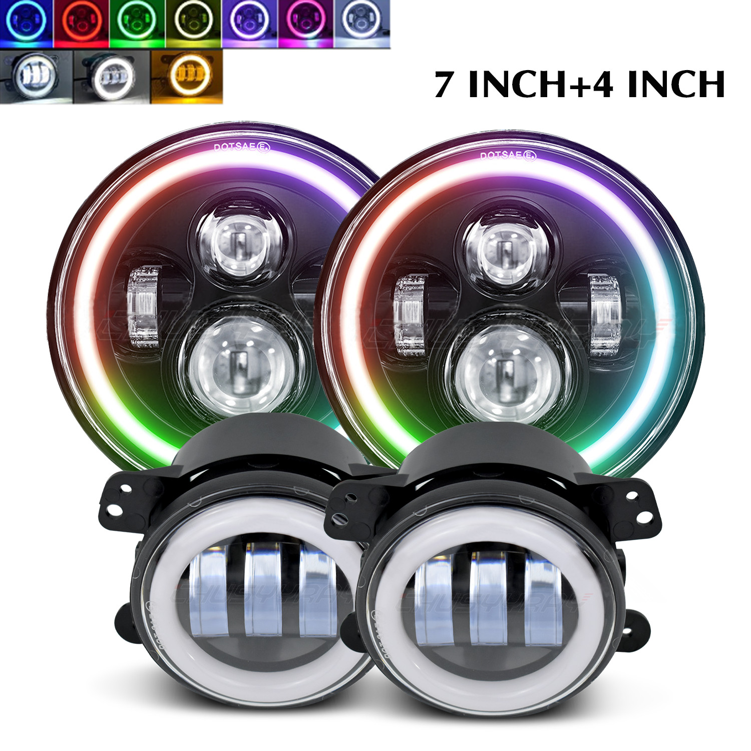 For Jeep Cj-5 55-83 7inch Round LED Headlights + 4inch LED Fog Light Combo