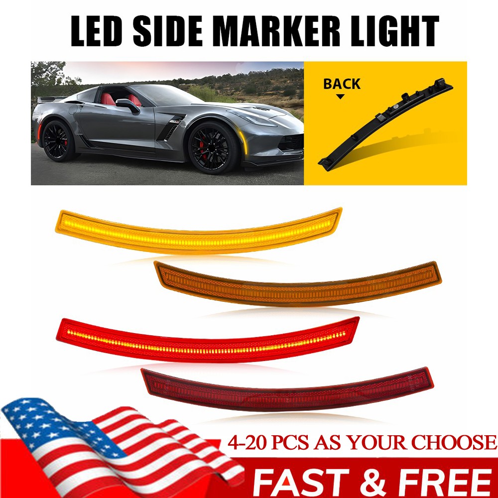 For 2014‑2019 Chevy Corvette C7 Amber Red LED Side Marker Light Front&Rear 4-20X