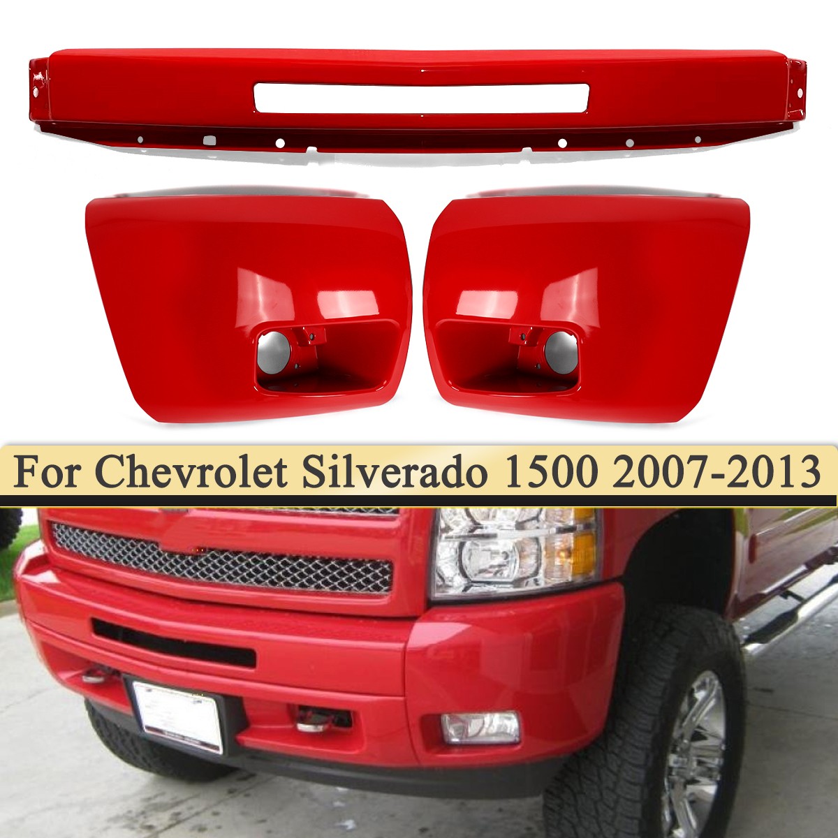 For 2007-13 Chevy Silverado 1500 Front Bumper Face Bar + Bumper Ends Victory Red
