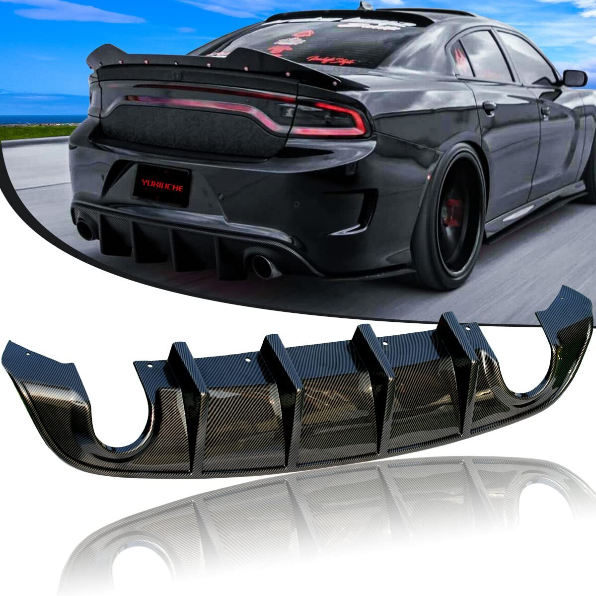 Fit For 2015-2023 Dodge Charger SRT Carbon Fiber Rear Bumper Lip Diffuser