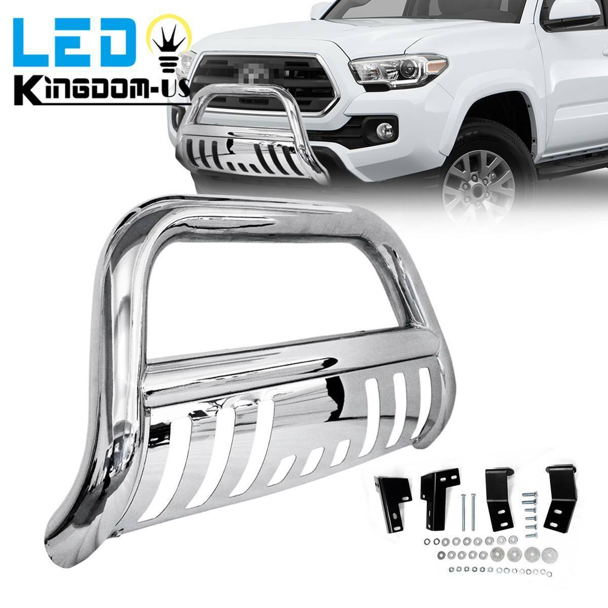 Chrome Steel Bull Bar Bumper Grille Guard for 2016-2023 Toyota Tacoma Truck