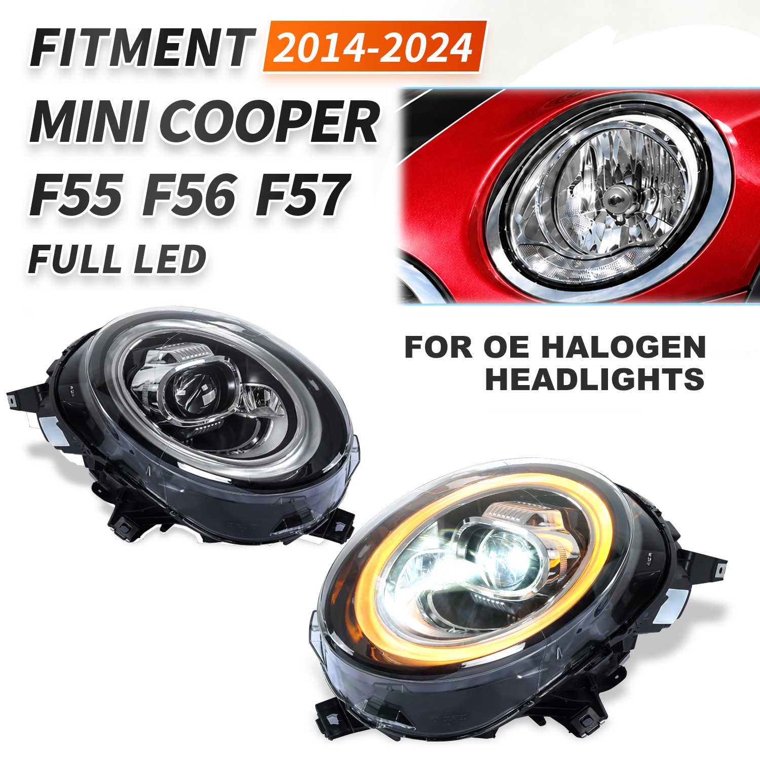 Pair LED Headlights w/ RGB Animation For MINI Cooper F54 F55 F56 F57 2014-2024