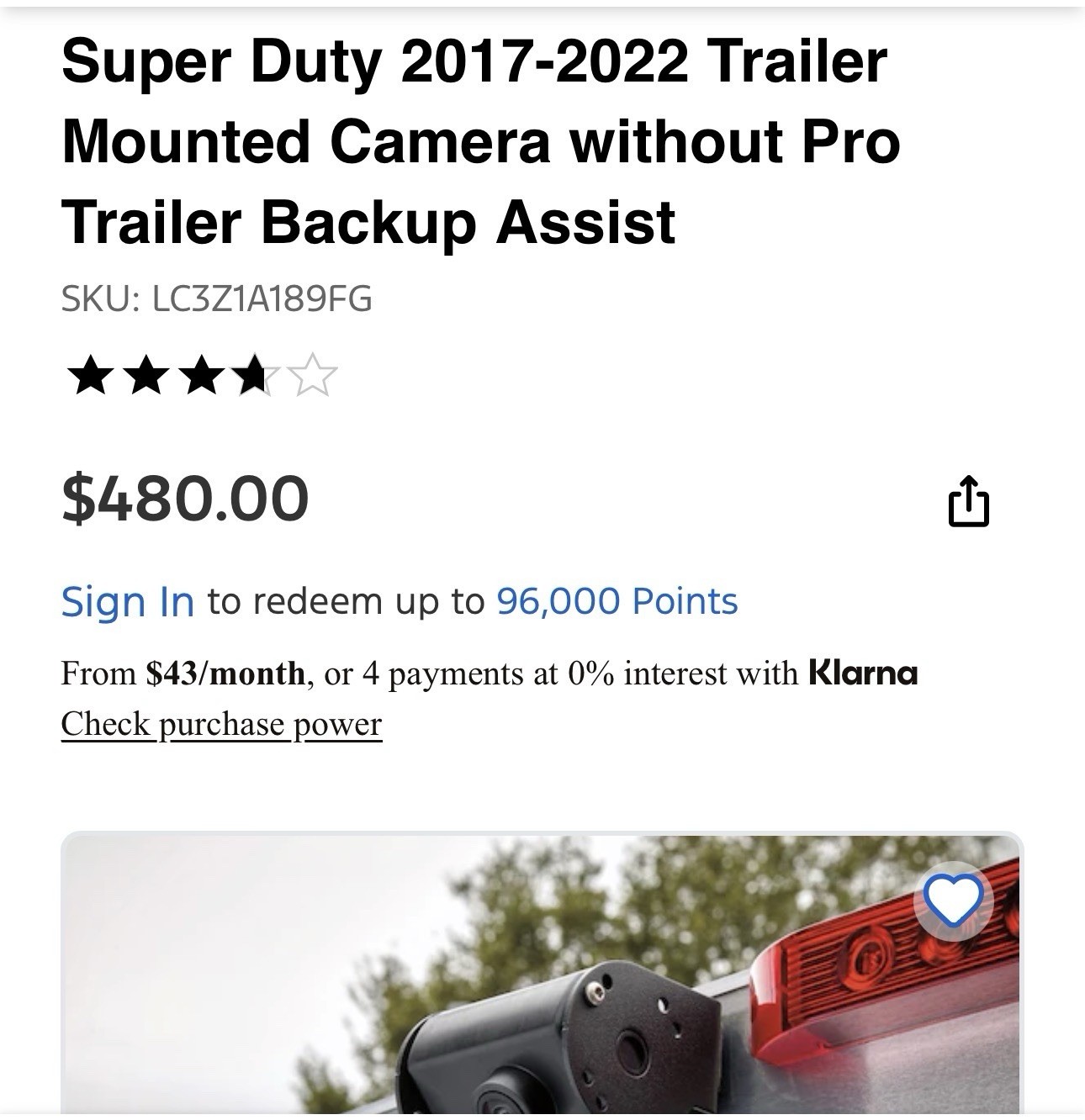 2017-2022 Ford Super Duty Trailer Mounted Camera W/O Pro Trailer Back Up Assist