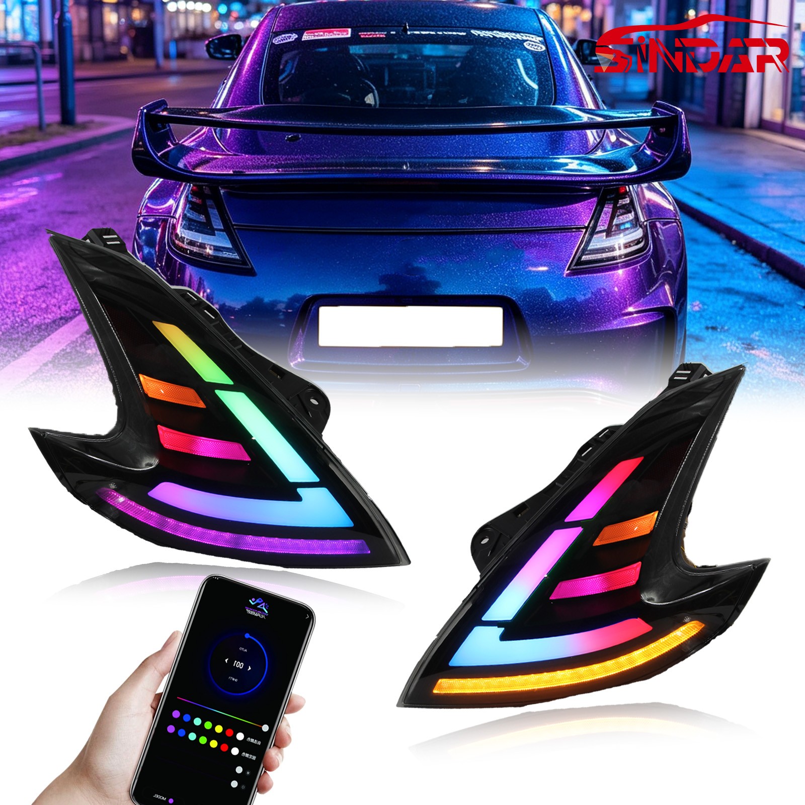 SINDAR FULL RGB 2009-2021 For Nissan 370Z Smoked Tail Lights Sequential Pair
