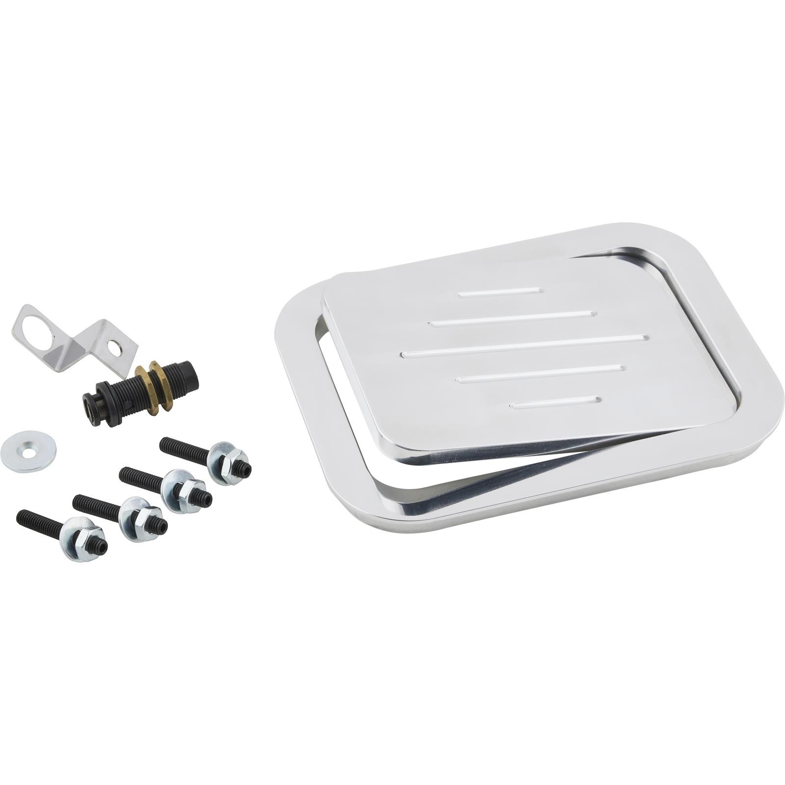 Speedway Motors Polished Billet Aluminum Rectangular Fuel Fill Filler Door