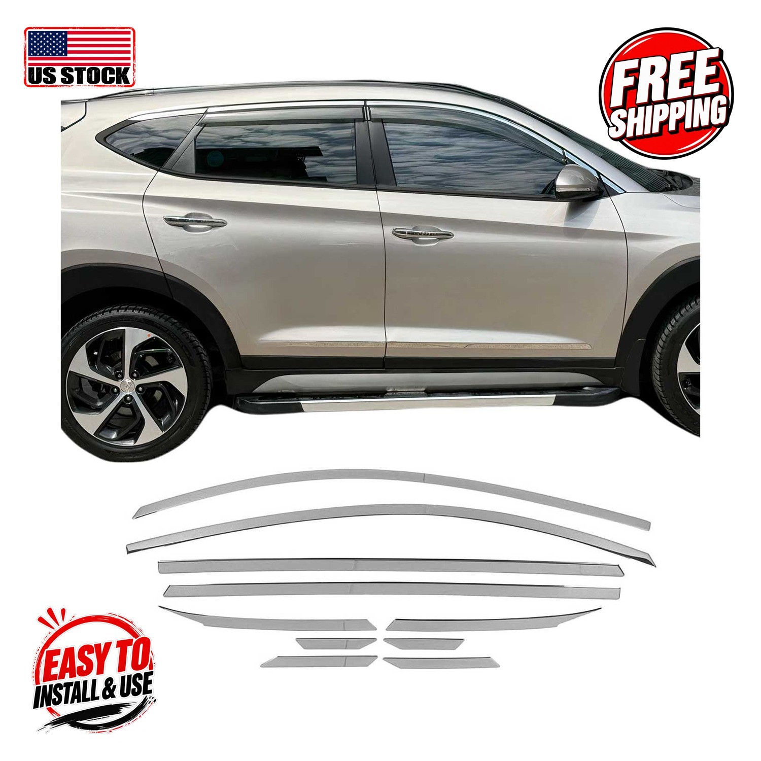 HYUNDAI TUCSON 2015- Window Trim (Upper) S.Steel Gloss Silver 10 Pcs