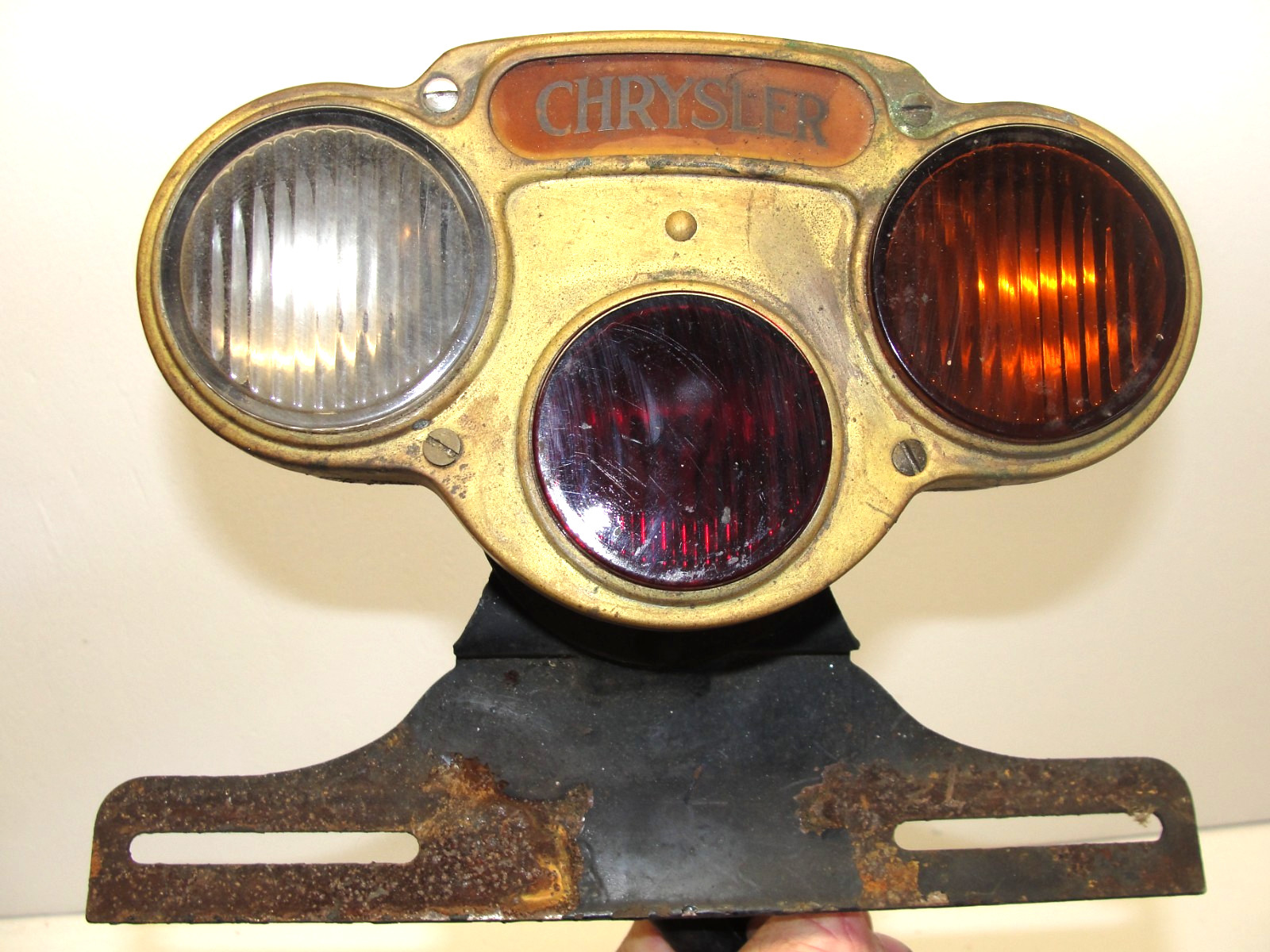 RARE VINTAGE 1920\'s CHRYSLER 3 LIGHT LICENSE PLATE BRACKET HOT RAT ROD