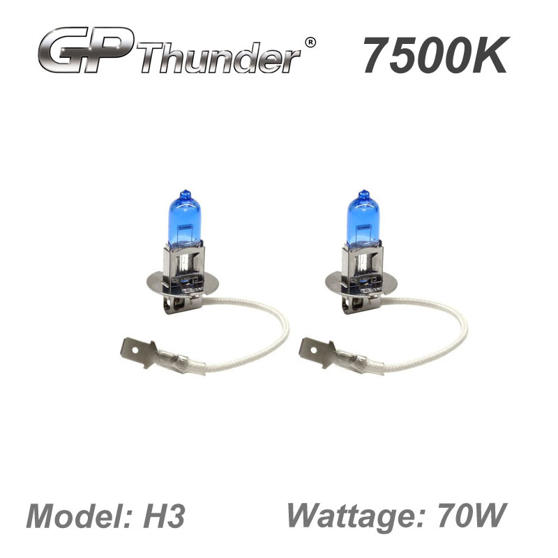 GP Thunder II 7500K H3 Xenon Halogen Light Bulbs 70W Pair Super White