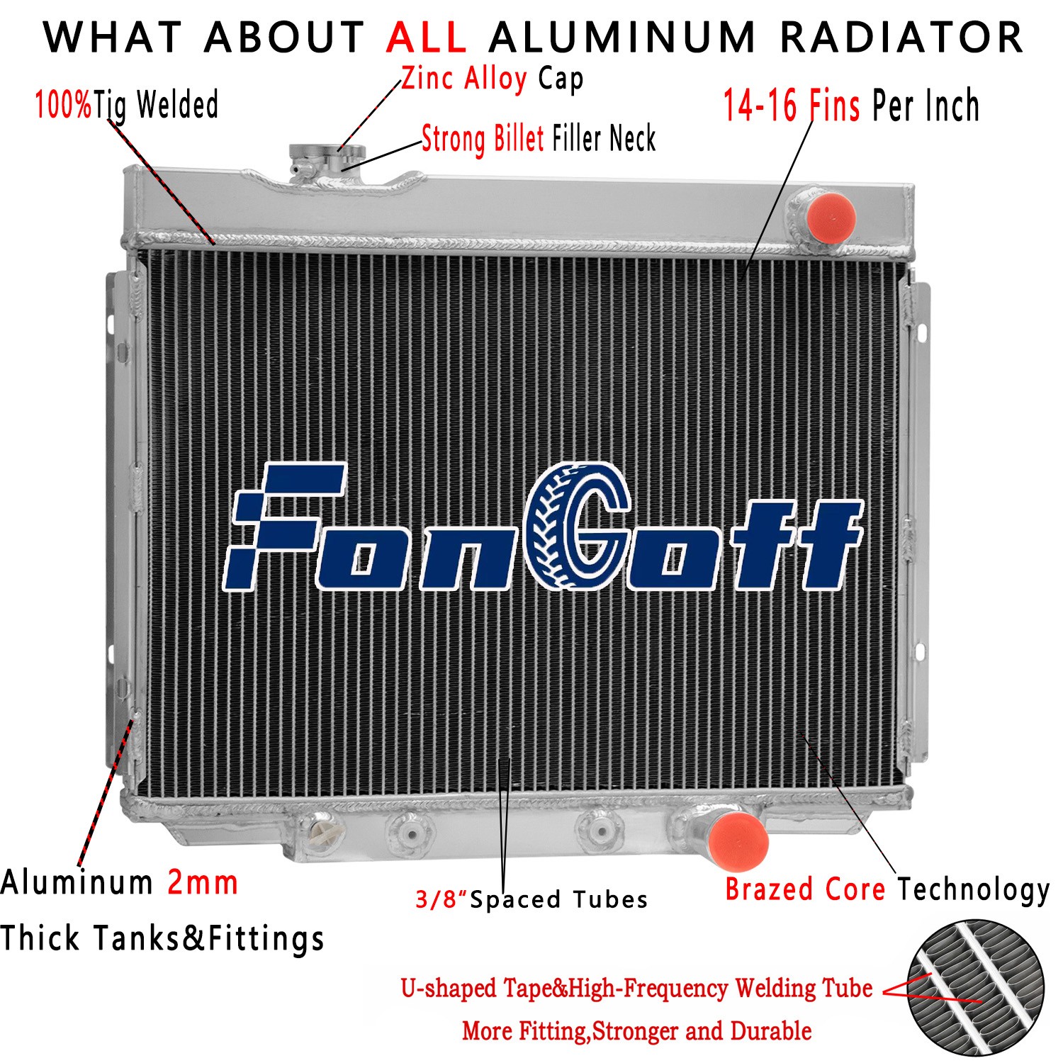 2 Row Aluminum Radiator fit 1964-66 Ford Galaxie Base Small Block 2338