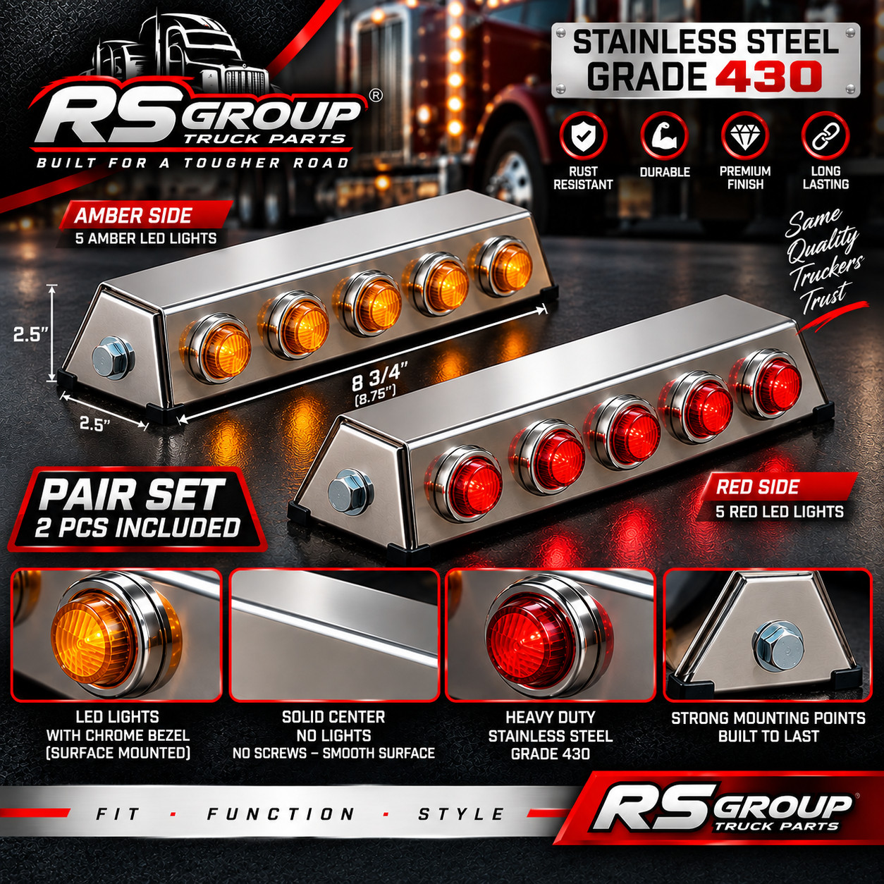 Universal Short Version Under Mirror/Bumper Light Bars Pair Set LIGHTS INCLUDED
