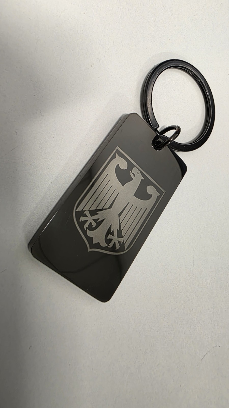 German Eagle Car Key Chain Engraved Black Metal Polished Keychain Germany 