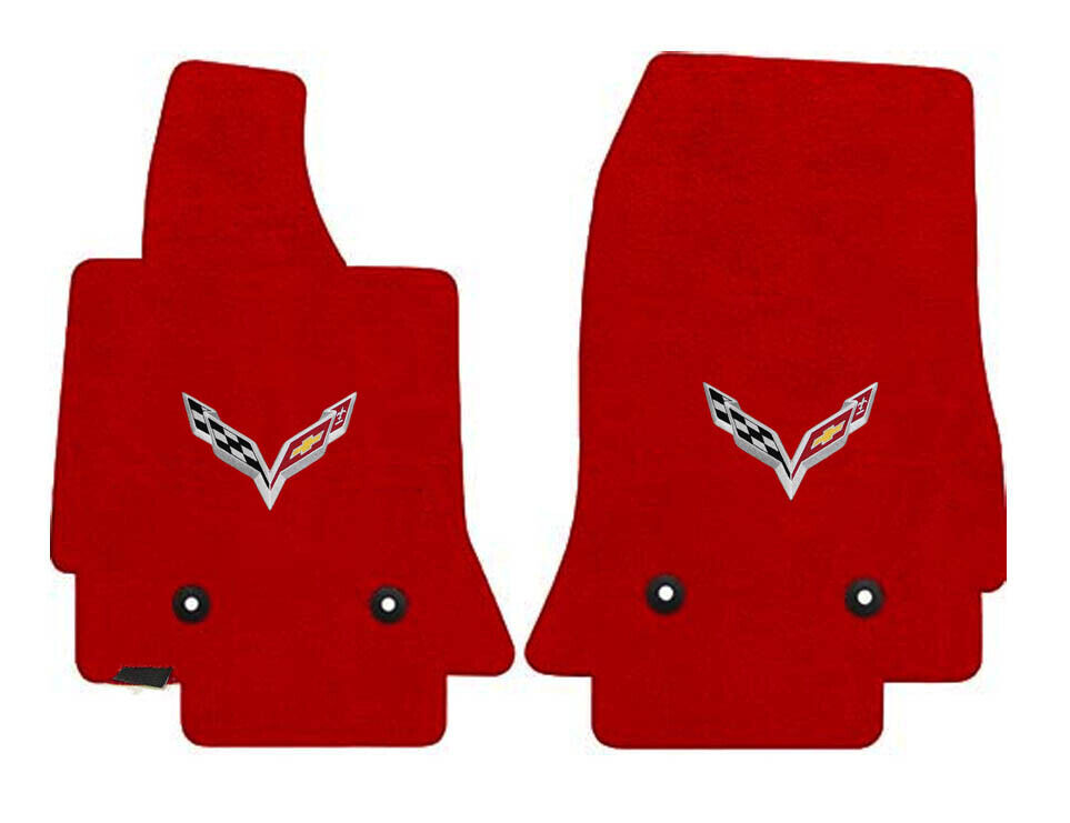 NEW Torch Red FLOOR MATS 2014-2019 CORVETTE C7 Flags Logo  Embroidered Pair Set