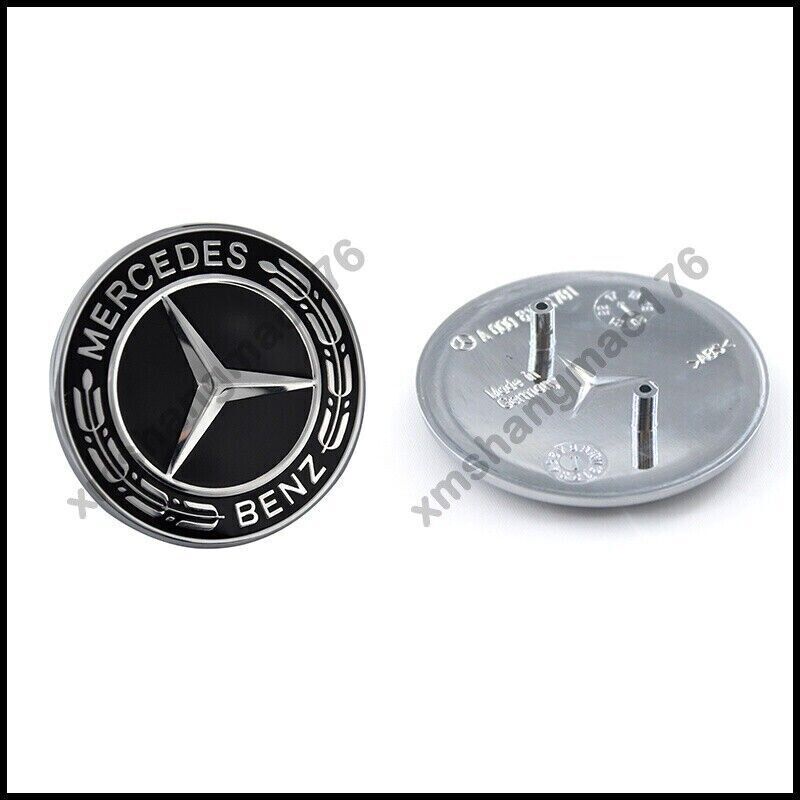 Mercedes-Benz Black Hood Emblem Laurel Wreath Flat Logo GLC GLE GLS GL G ML GLK